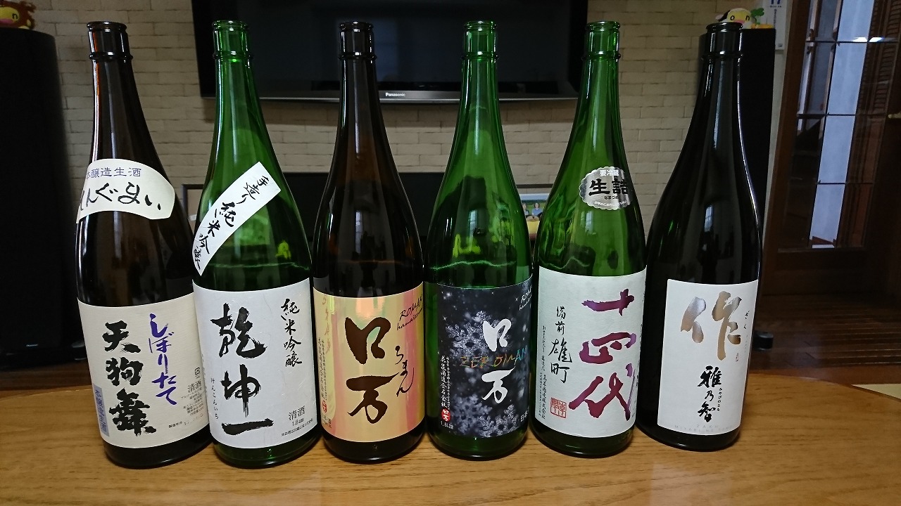 日本酒の空き瓶と天然平目　（2017年6月）